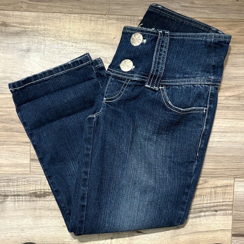 Younique Dark Blue Cropped Jeans with Button Detail - Picture 6 of 6